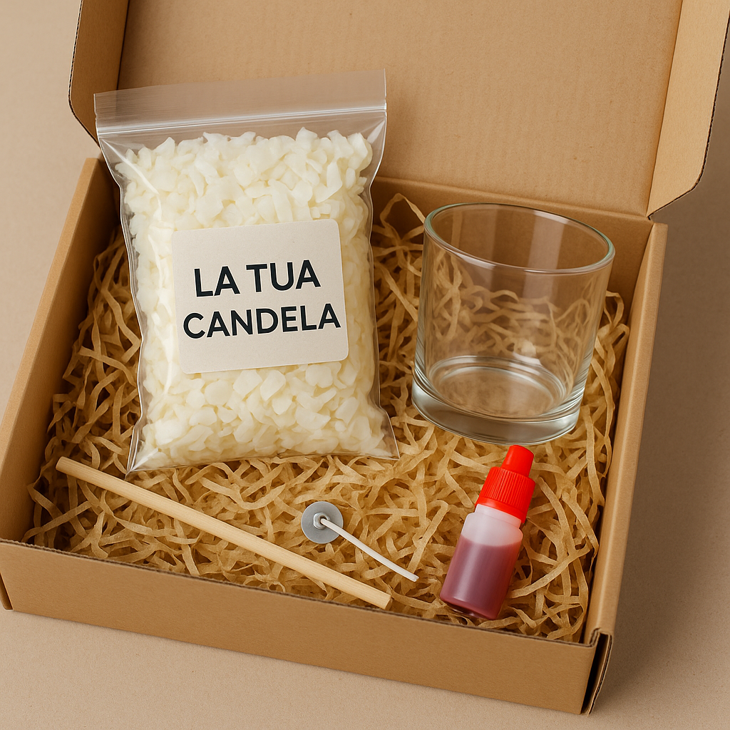 Kit Candela Fai da Te – Cera di Soia, Bicchiere, Colore e Stoppino